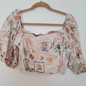Abercrombie Linen-Blend Puff Sleeve Top Italian Summer Print